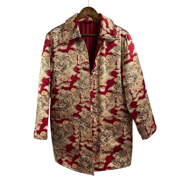 Carol Cohen Jackets & Blazers - Carol Cohen Studio 100% Silk Jacket Reversible Red Floral Quilted S
